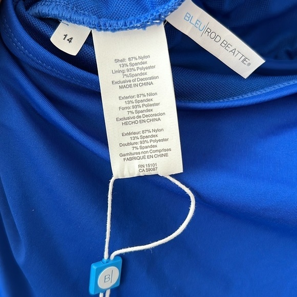 Bleu By Rod Beattie Shirred Halter One Piece Swimsuit In Cobalt Size 14 - Picture 9 of 12